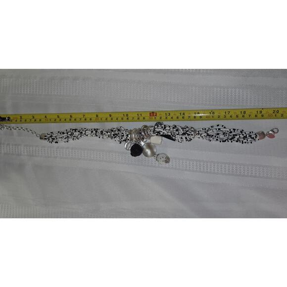 Chicos Black White Beaded Statement Necklace Small beads Costume 20" Indian - Picture 9 of 11